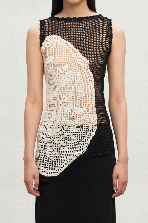 SWAYING 25 Spring/Summer Handmade Crochet Mesh Vest SW-SW25SS1T30C1-HB Black and White